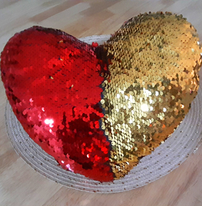 Magic Reversible Sequins Decorative Red Heart Shaped Cushion 