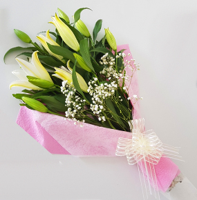 Five Stems of White Lilies in Cellophane